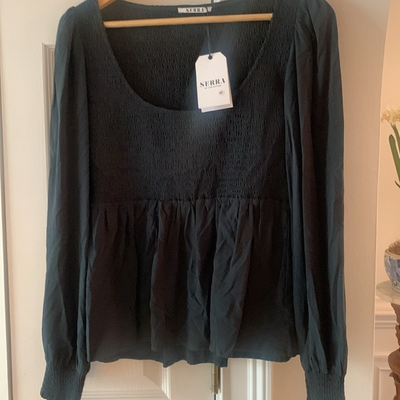 NWT Serra by Joie Premium Boutique Vintage Smocked Blouse Black Small - Picture 2 of 10